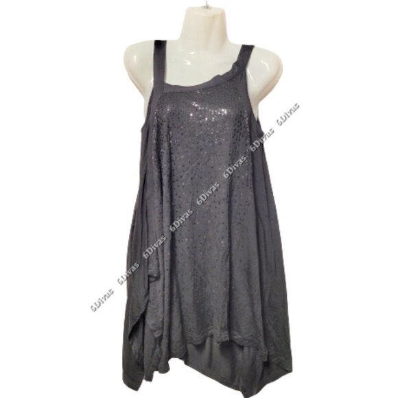 SHIMMERING black sequin asymmetrical flowing tunic top size S size M- NWOT - Picture 1 of 14